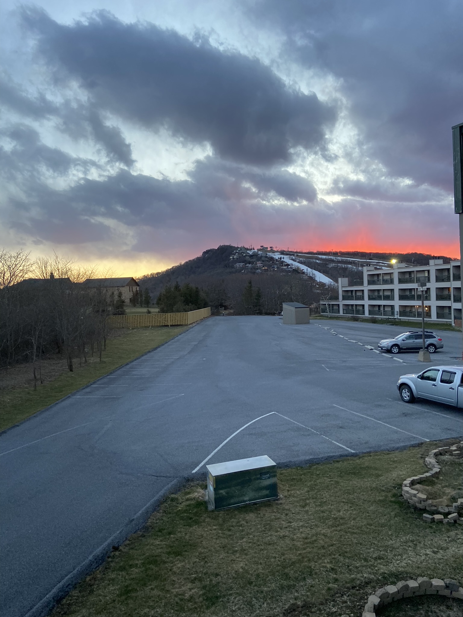 Gorgeous sunset view of the ski resort from the main balcony