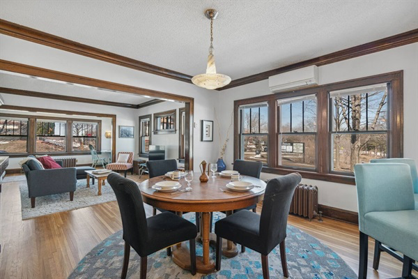 Dining table overlooking living room.