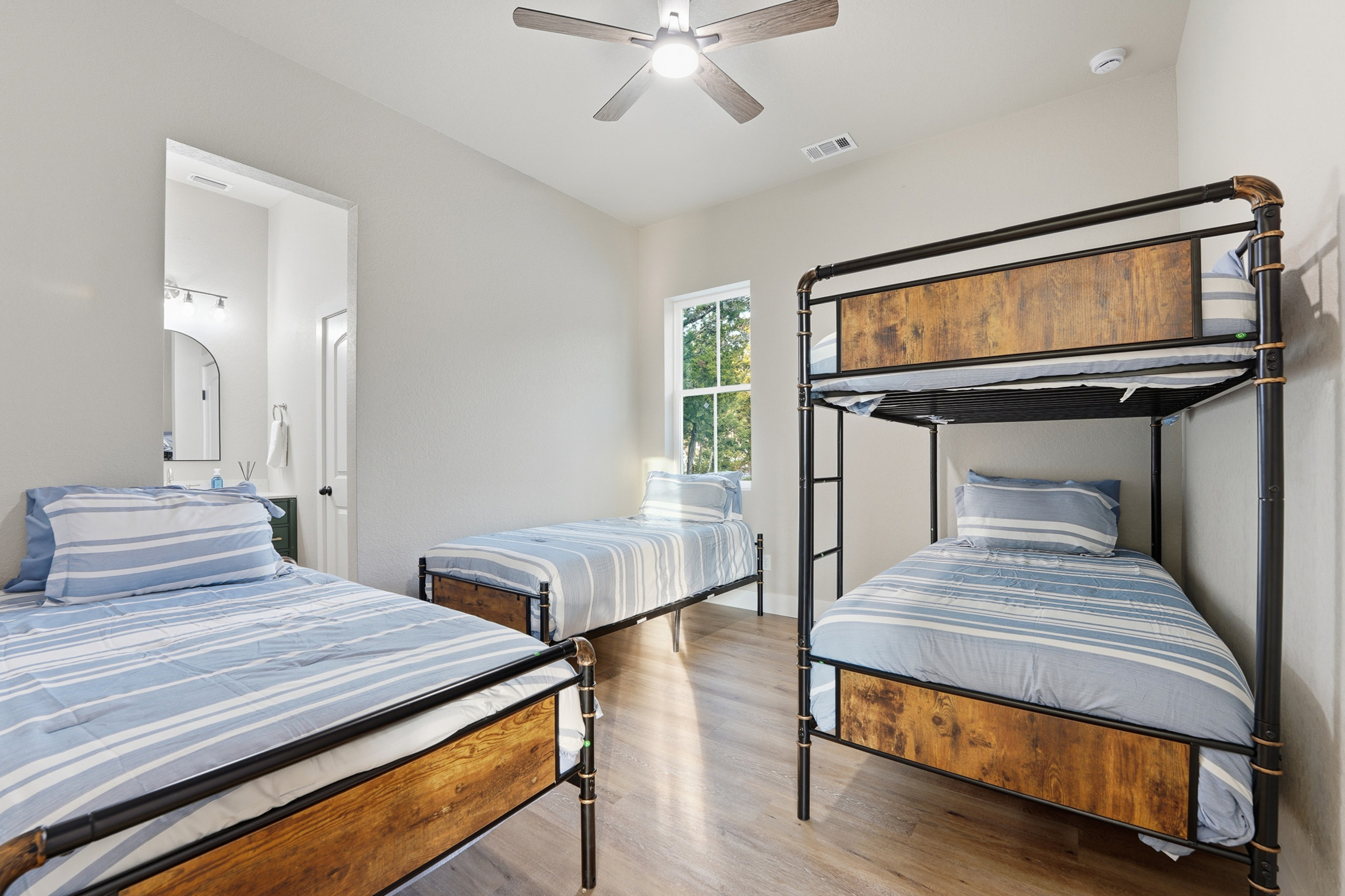 Twin XL bunk room designed for younger guests or group stays.