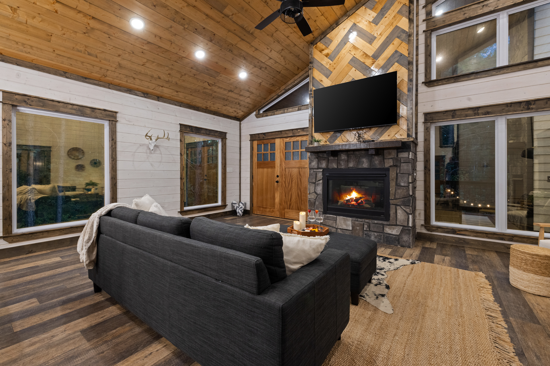 This is what coming back to the cabin should feel like. Fireplace glowing, everyone together, and a cozy place to settle in after a day exploring Broken Bow.
