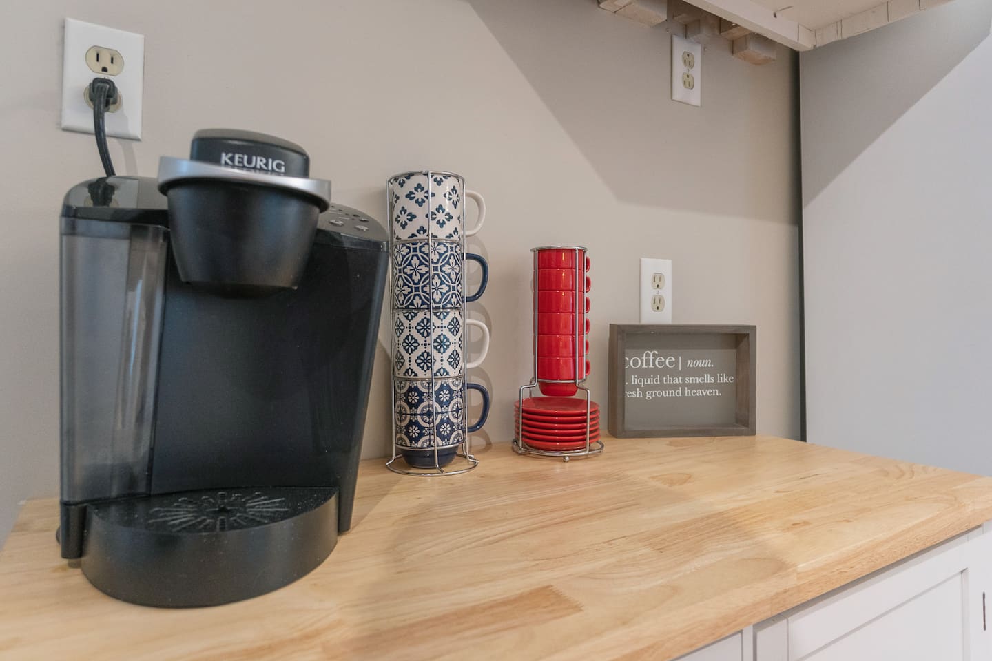 Convenient Keurig coffee maker, perfect for brewing your favorite coffee or tea with ease, to start your day off right.