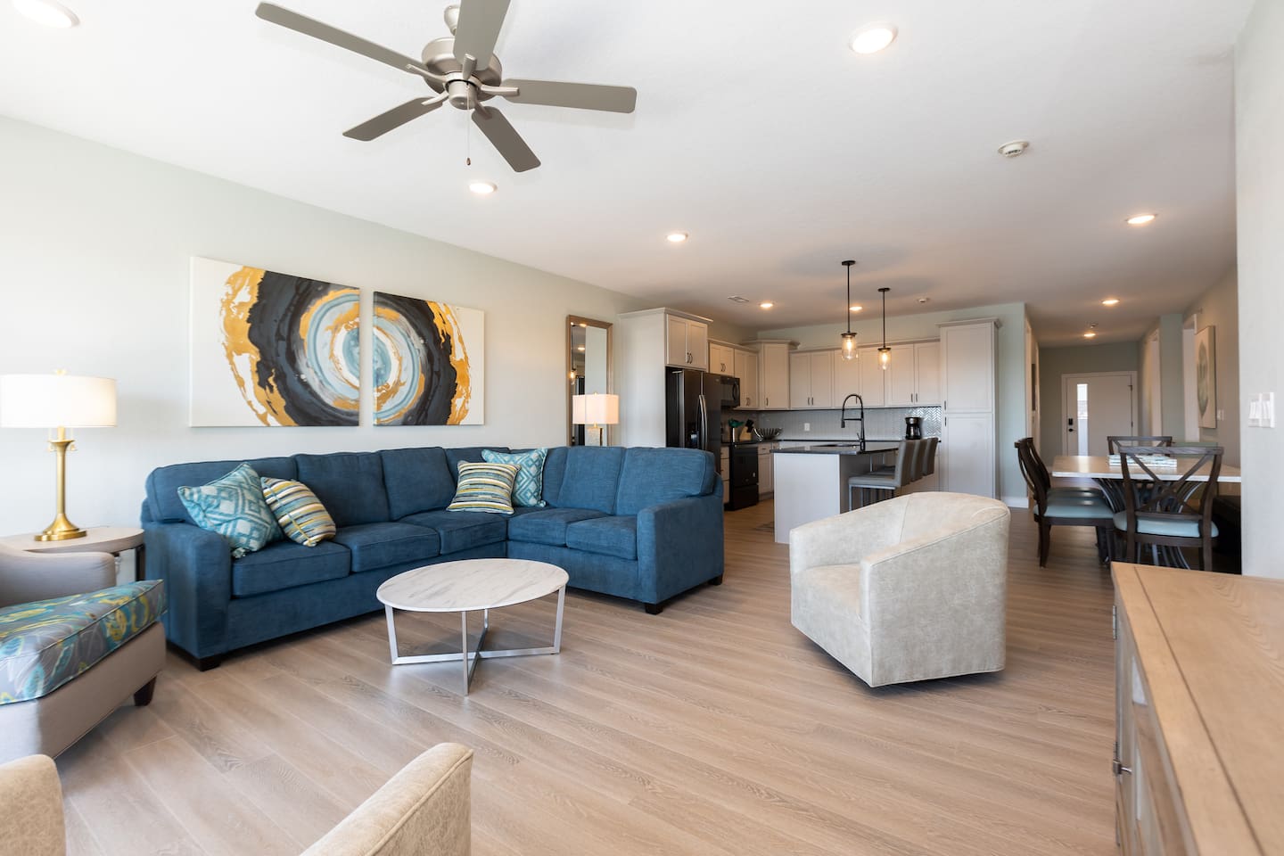 Large open concept living, dining, and kitchen area