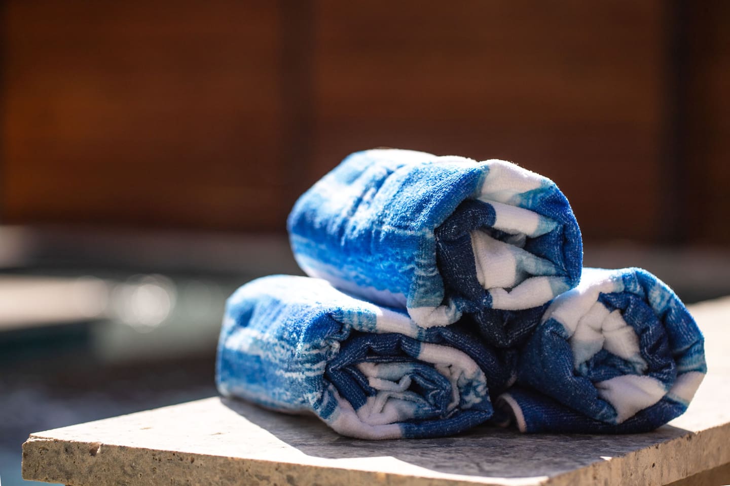 Fresh fluffy towels always ready for a dip in the heated pool or an evening soak.