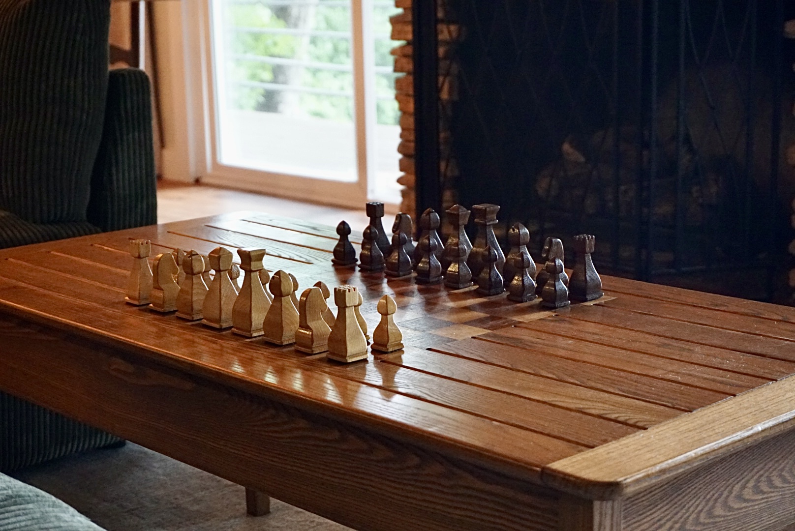Game Room: Challenge friends/family to chess on this stunning handcrafted table, by the fireplace!
