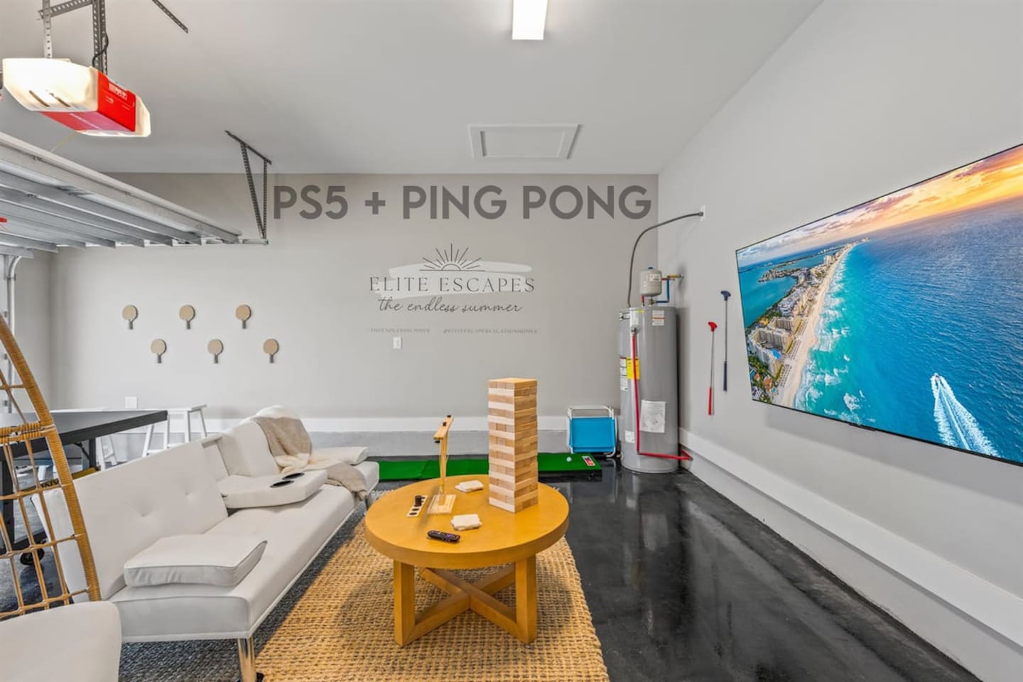 [Game room] PlayStation 5 + subscription, AC, ping pong, putterball & board games.