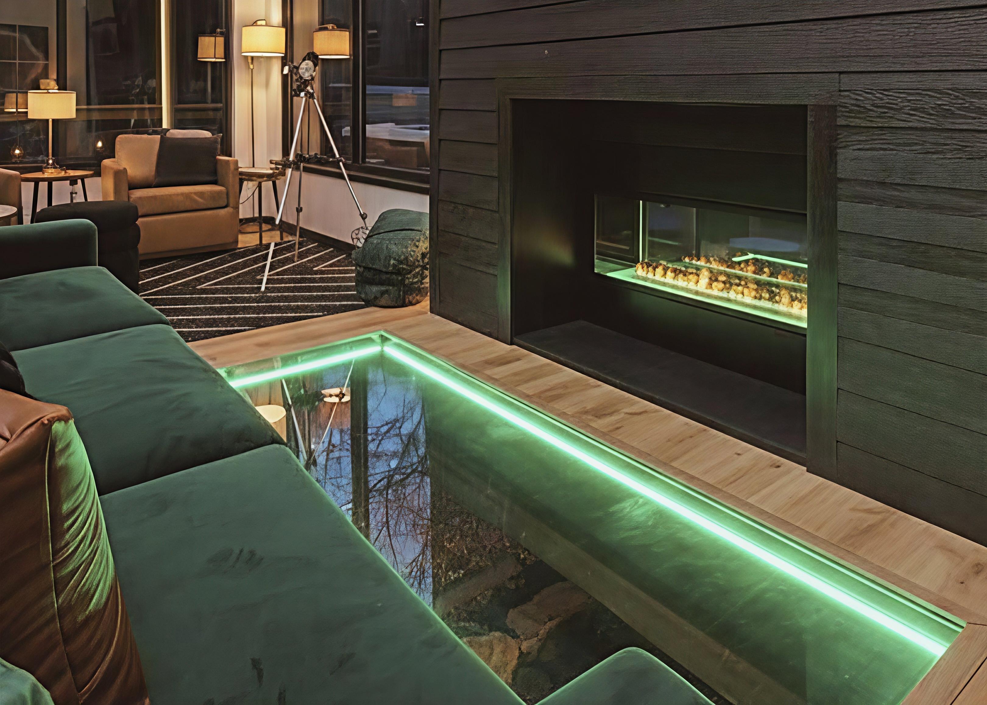 A glass floor reveals the creek flowing right below your feet—this is not your typical cabin stay