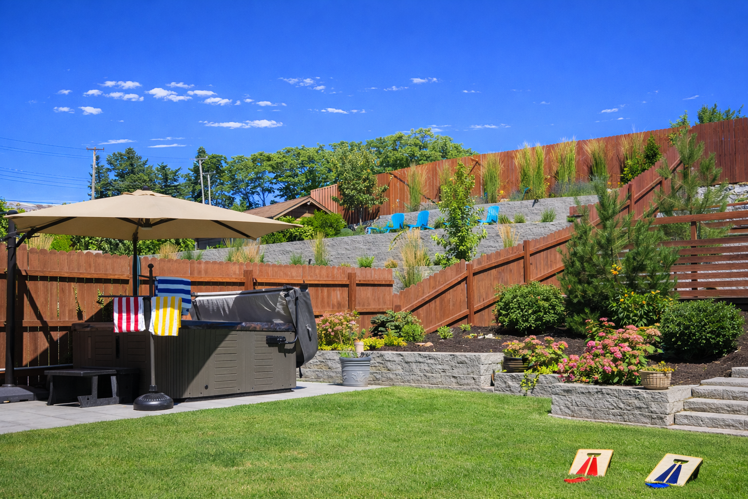 Backyard summer oasis with 6-7 person hot tub