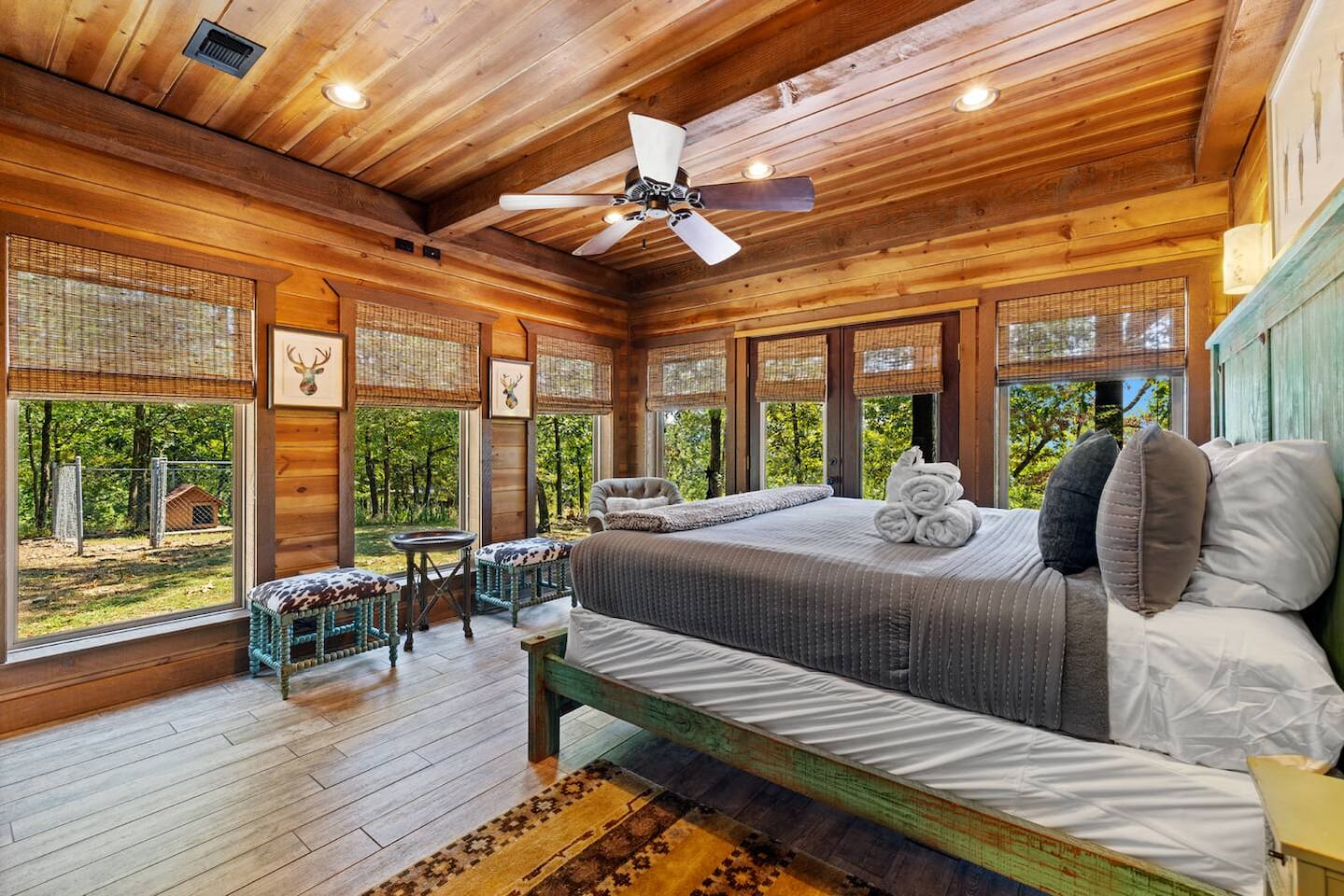 A calm, rustic-chic bedroom that feels like your personal getaway in the woods.