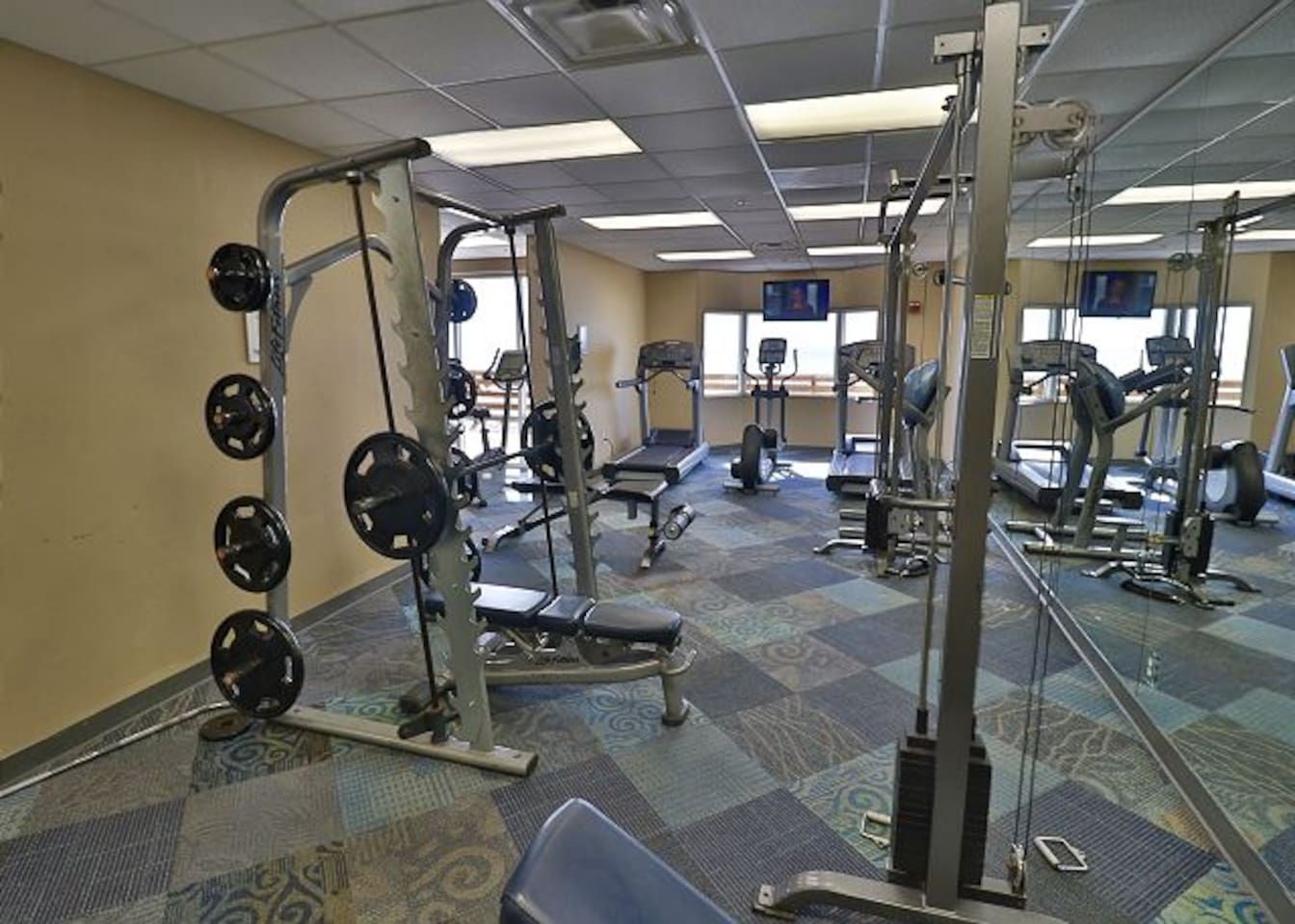State-of-the-art-gym with beach front view 