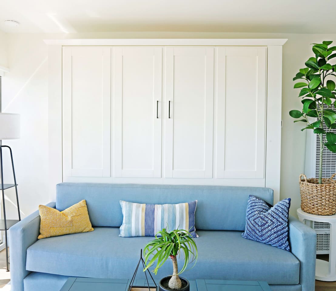 Here is a picture of the Murphy Bed up close in the closed position.  Just remove the sofa back and seat and easily pull (very easy because of air shocks) on the handles and you are ready for bed :)