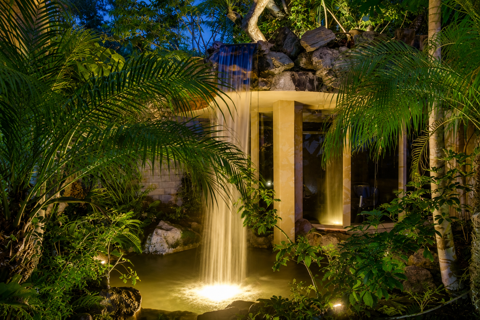 Lagoon waterfall creates a relaxing island atmosphere