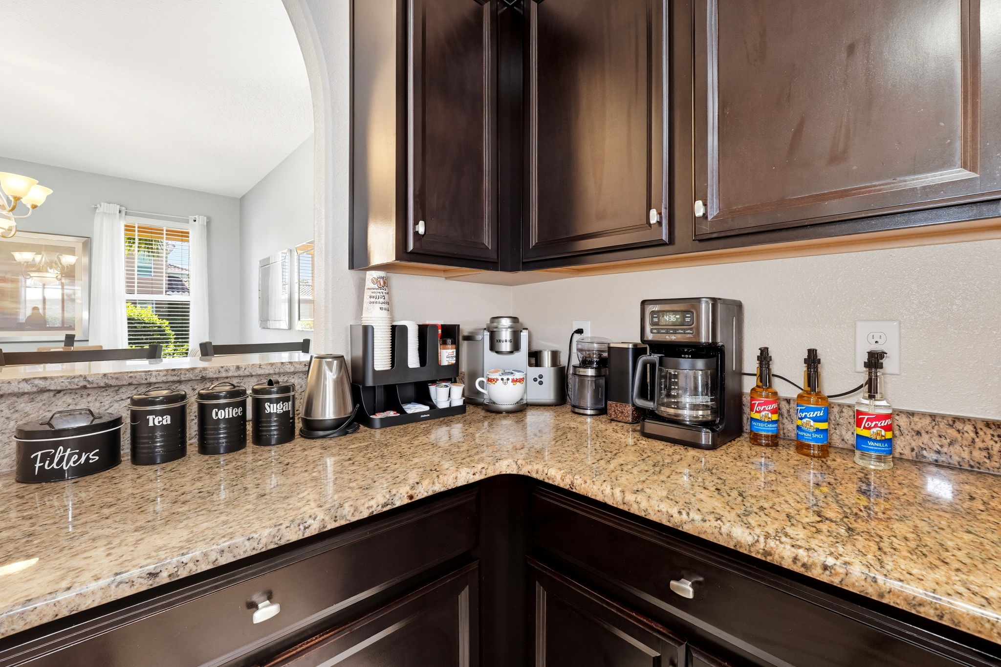 Coffee Bar. Check out our fully stocked coffee and tea station. Your morning coffee just got magical. 