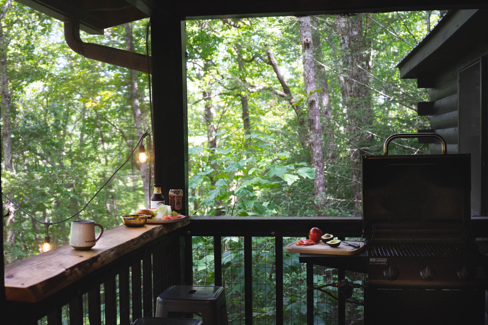 Grill with a view in the screened porch