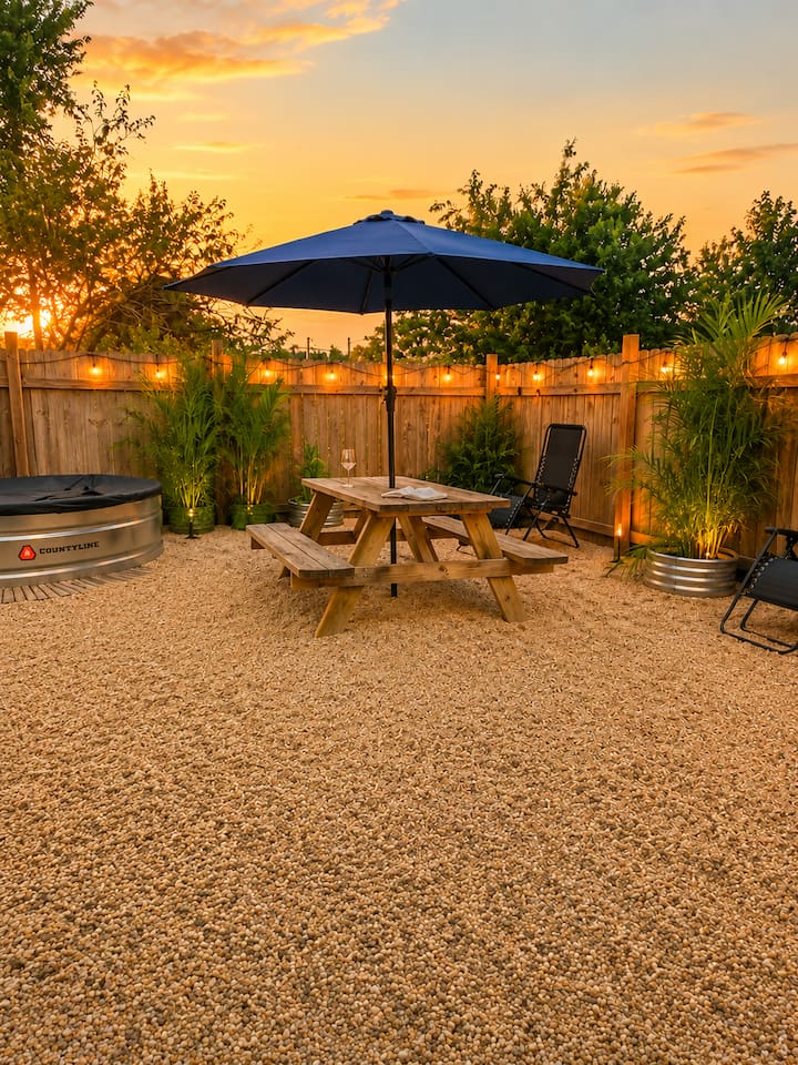 Welcome to your Bayou Beach Club - enjoy a picnic under the umbrella and a rejuvenating pool dip!
