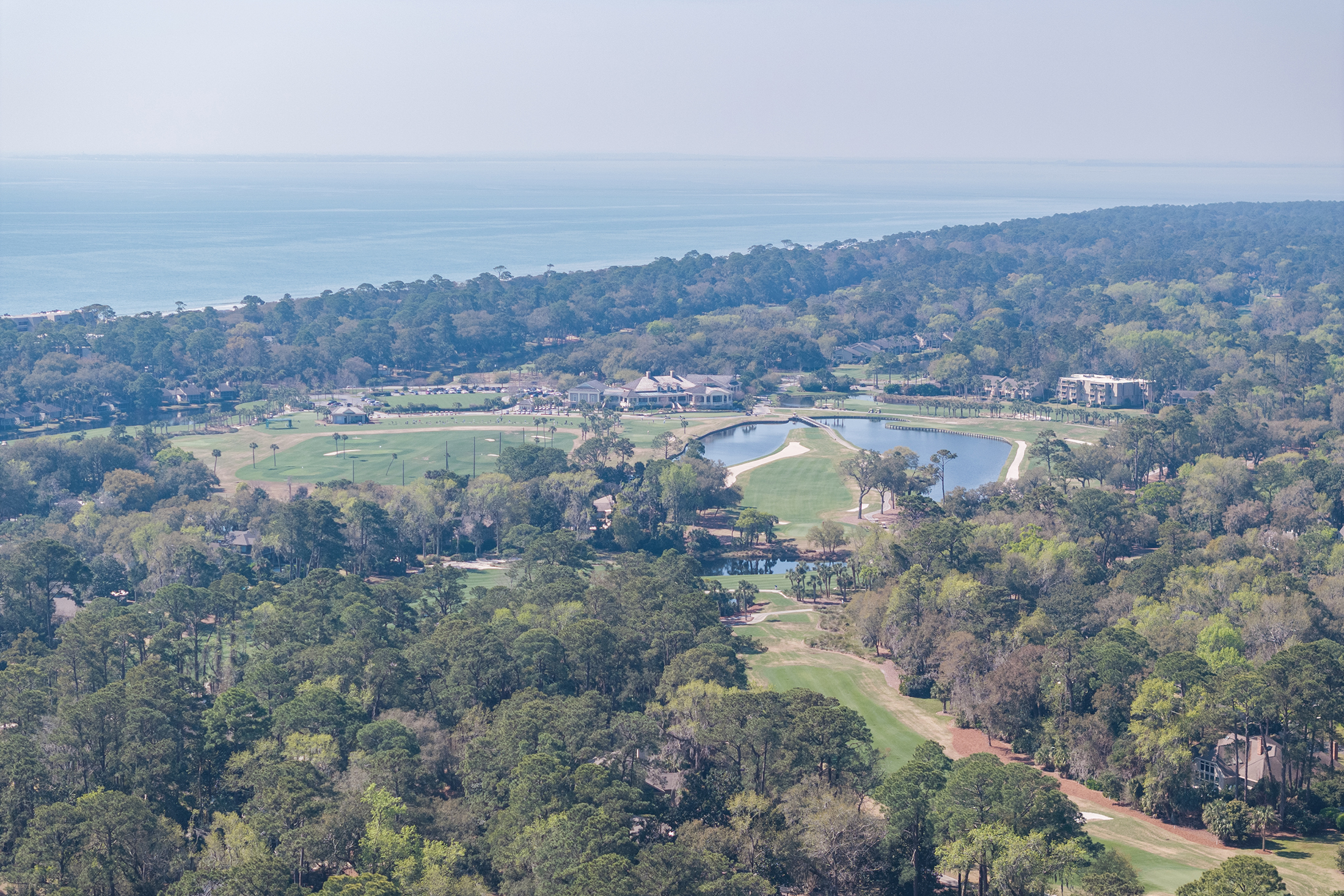 Aerial view from home to Sea Pines Golf Club