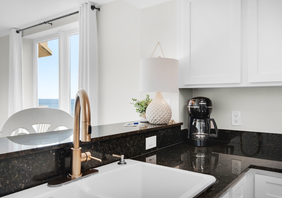 Kitchen with bar top seating