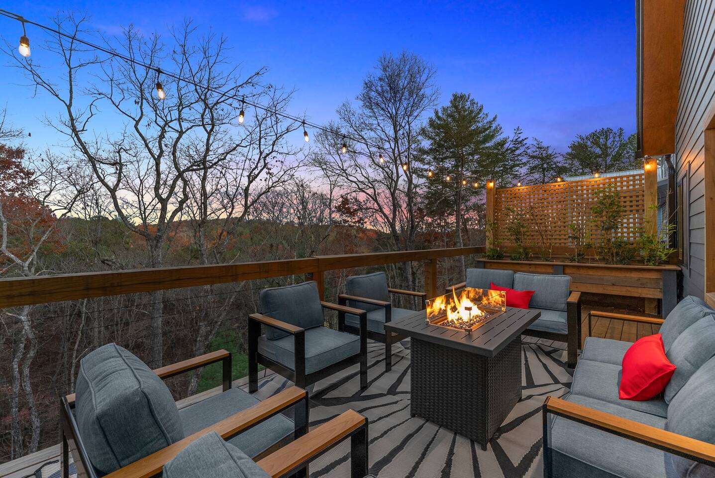 Propane fire pit while enjoying mountain views—perfect for evening relaxation.
