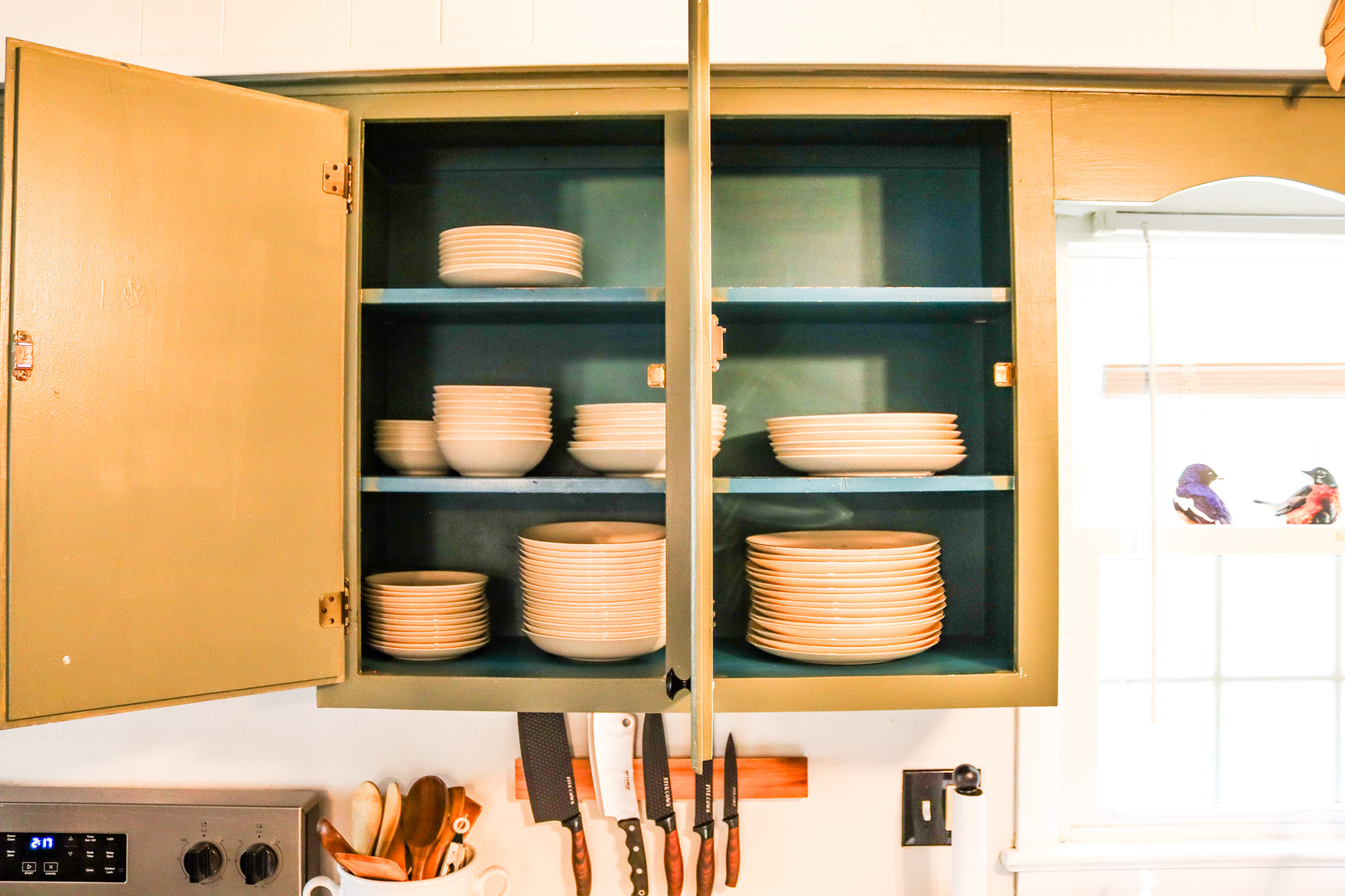 A fully stocked kitchen with dishes for everyday meals or special occasions.
