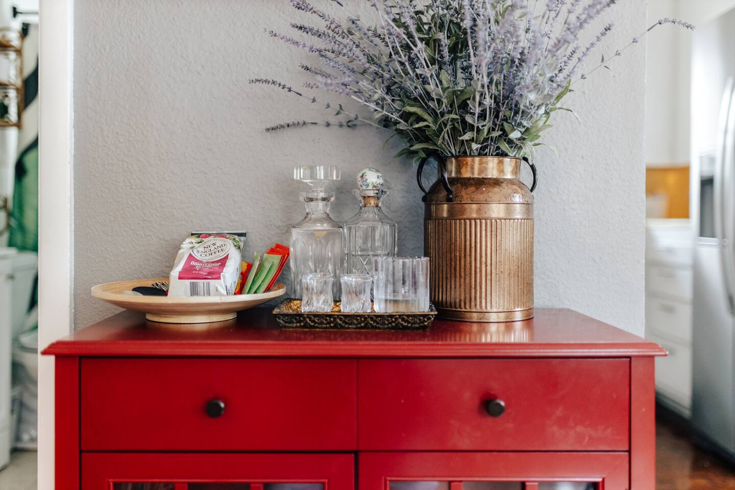 cocktail table with snacks, coffee, tea 