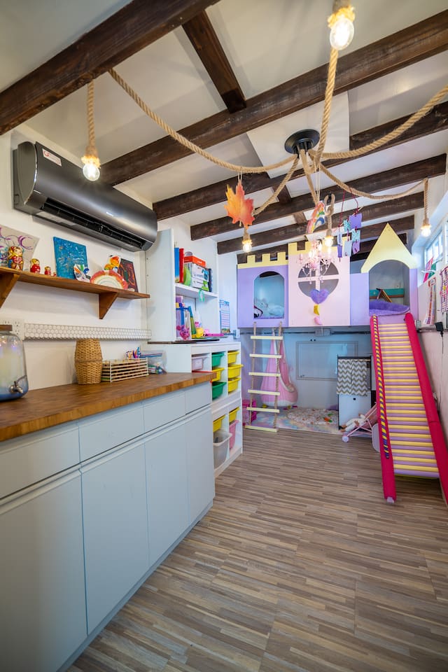 Here is another shot of our laundry/princess castle playroom. Our girls LOVE this space and we LOVE this space as they play in here whilst we relax in the pool or patio. If you have younger kids, you also will LOVE this space!