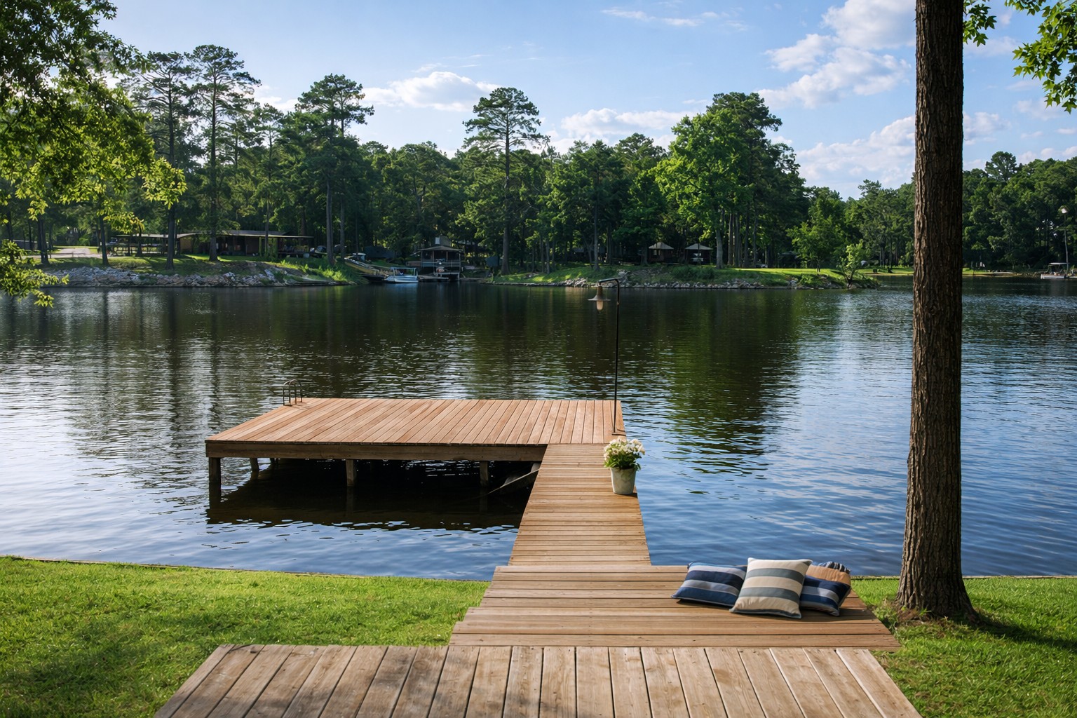 Private dock on Huxley Bay — swim, fish, kayak, or enjoy sunrise coffee on the water.