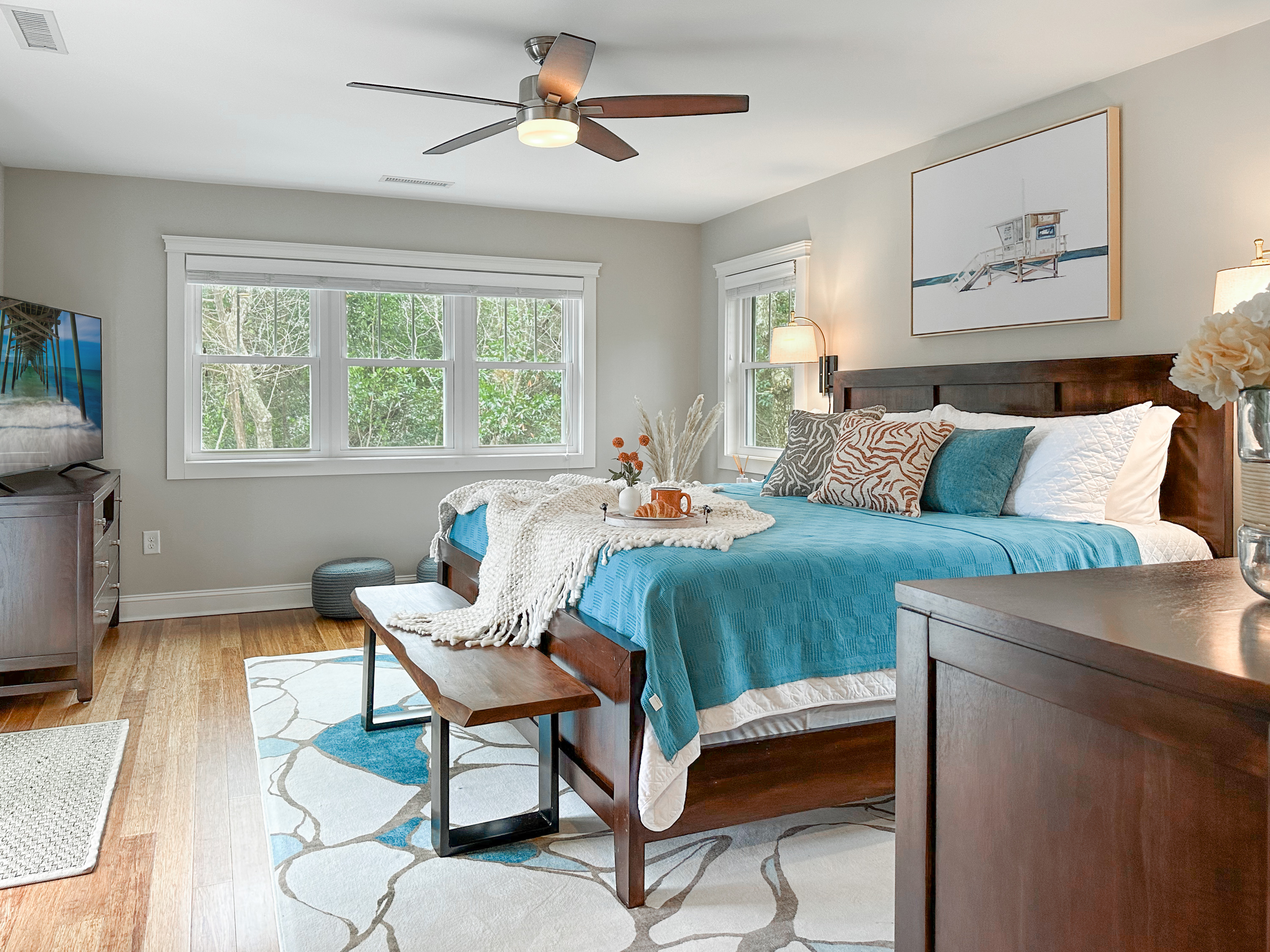 The Master is huge and professionally decorated with a vintage coastal vibe...