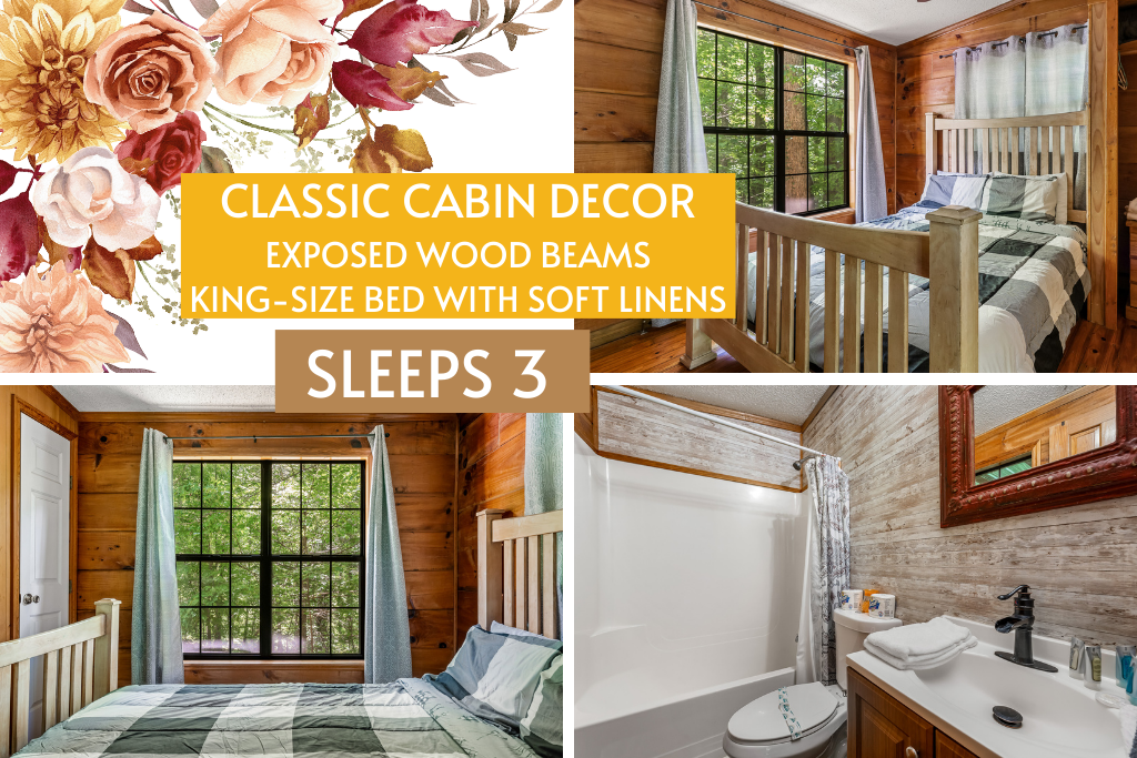 Sleep under exposed wood beams – classic cabin vibes, all comfort