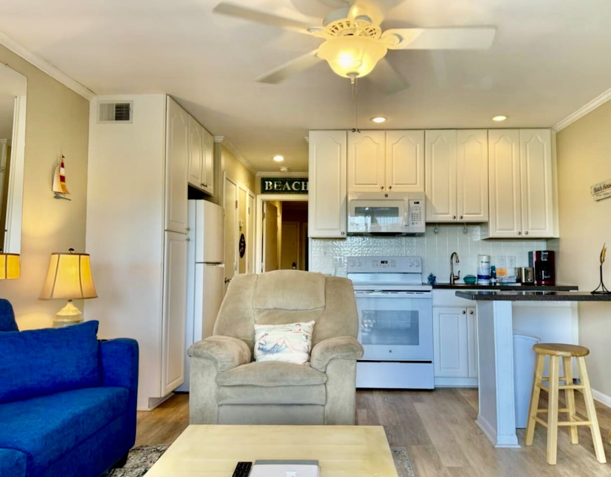Living room open to the kitchen