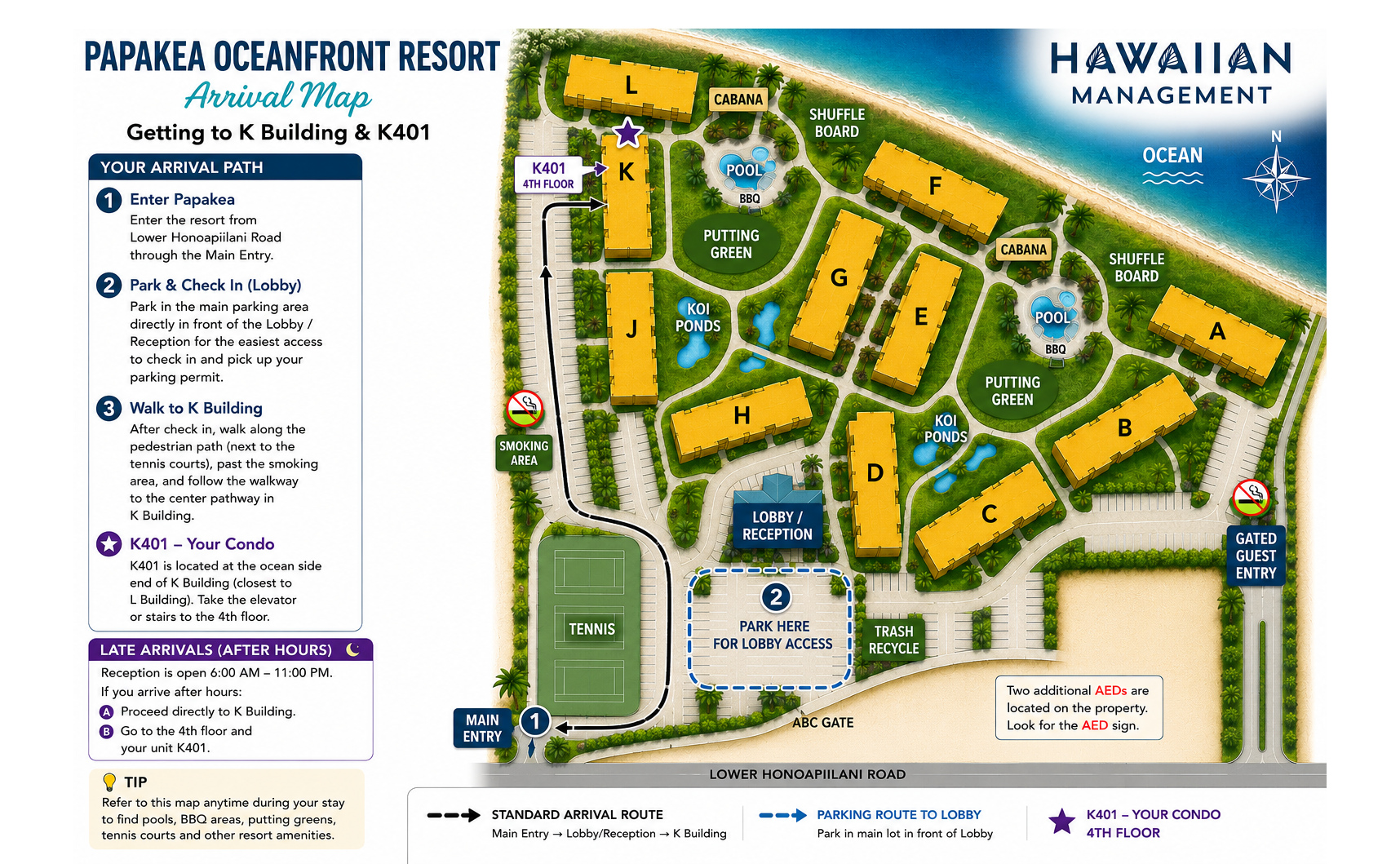 Directions from the main resort entrance to K building