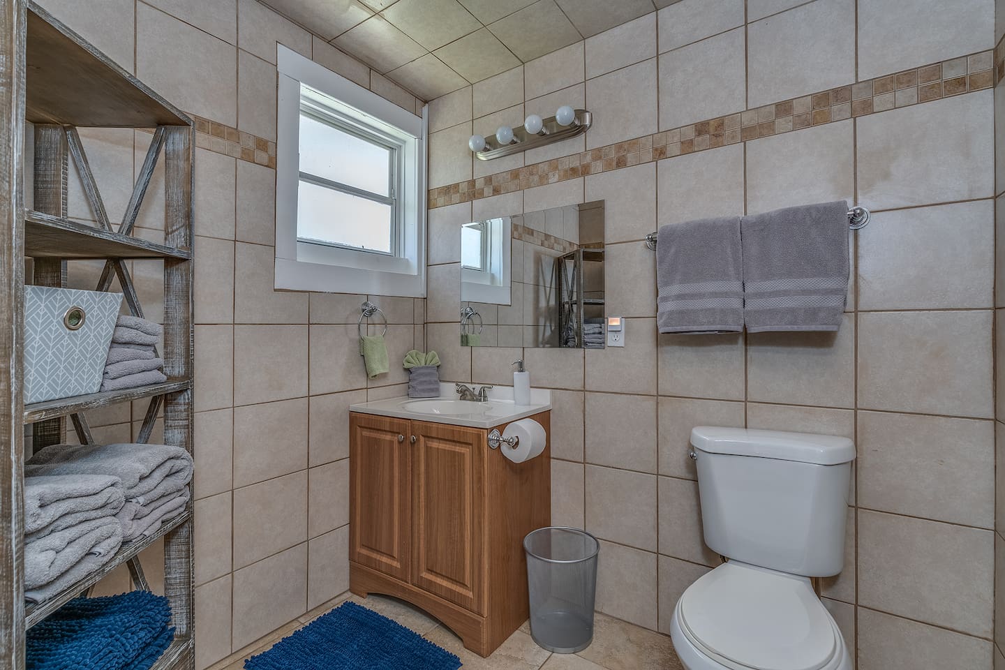 Master bath with tiled large stand-up shower