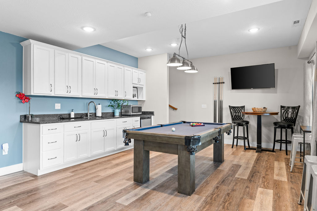 Pool table downstairs to challenge the family!