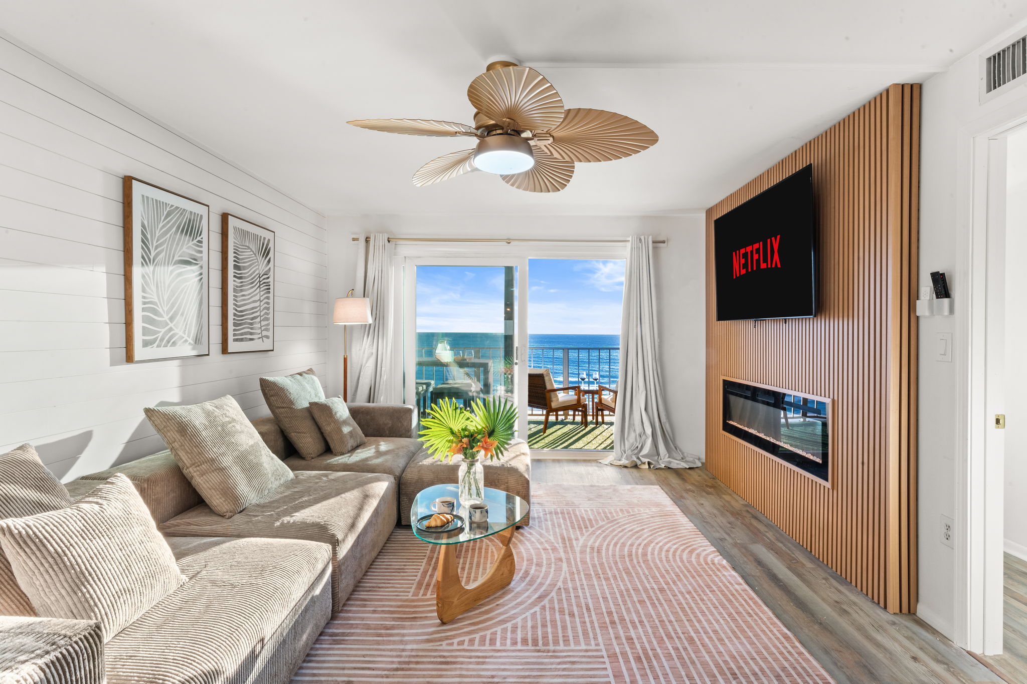 The over sized couch perfect for a cozy rest while enjoying the views, or watching the big game, or a family movie night