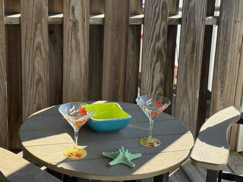 Relax on the private covered balcony