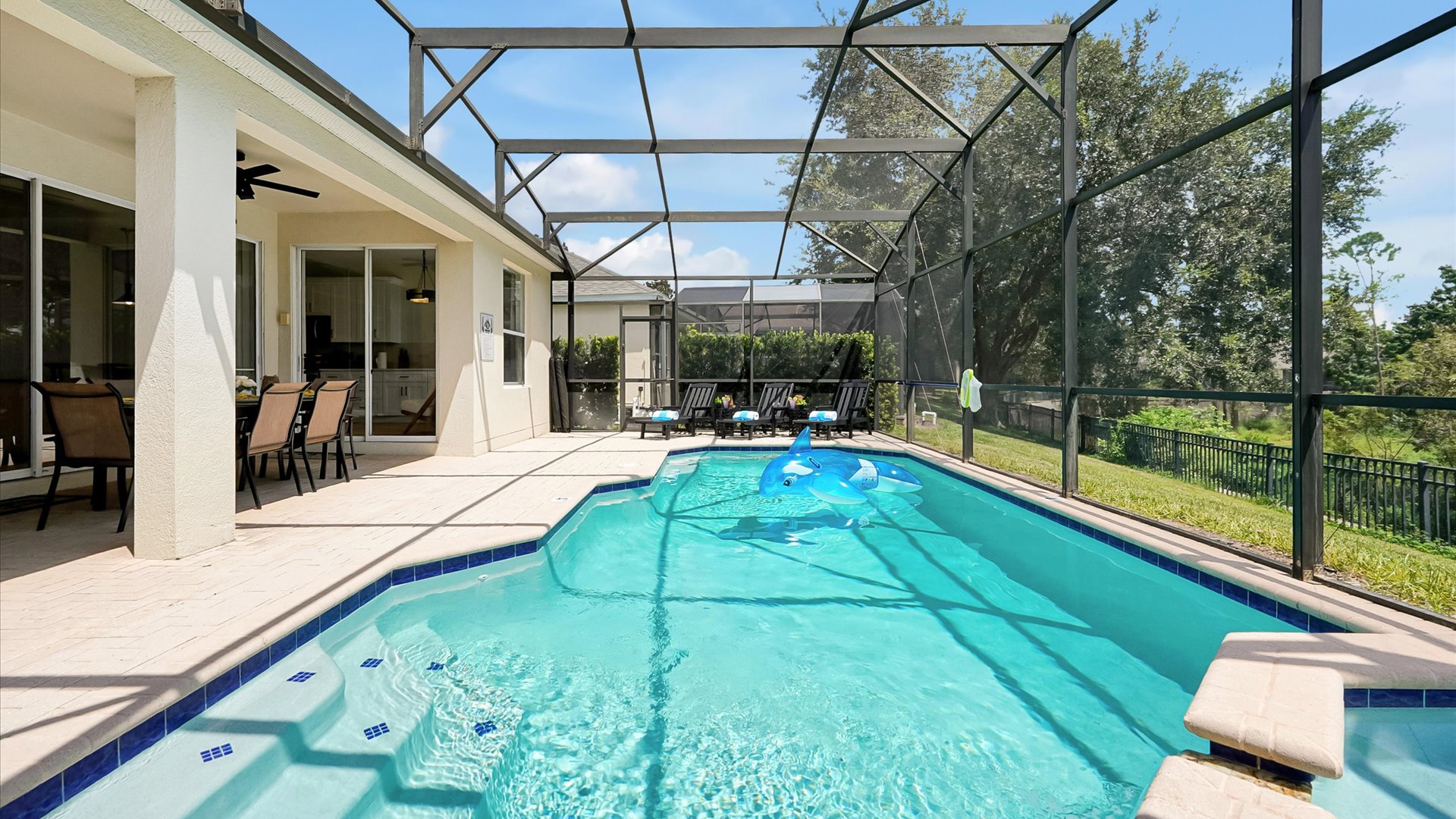 Private Pool and Spa: A spacious private pool and spa with a covered lanai, outdoor dining and barbecue.