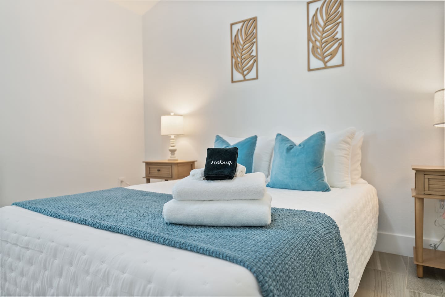 Stylish guest room with blue highlights