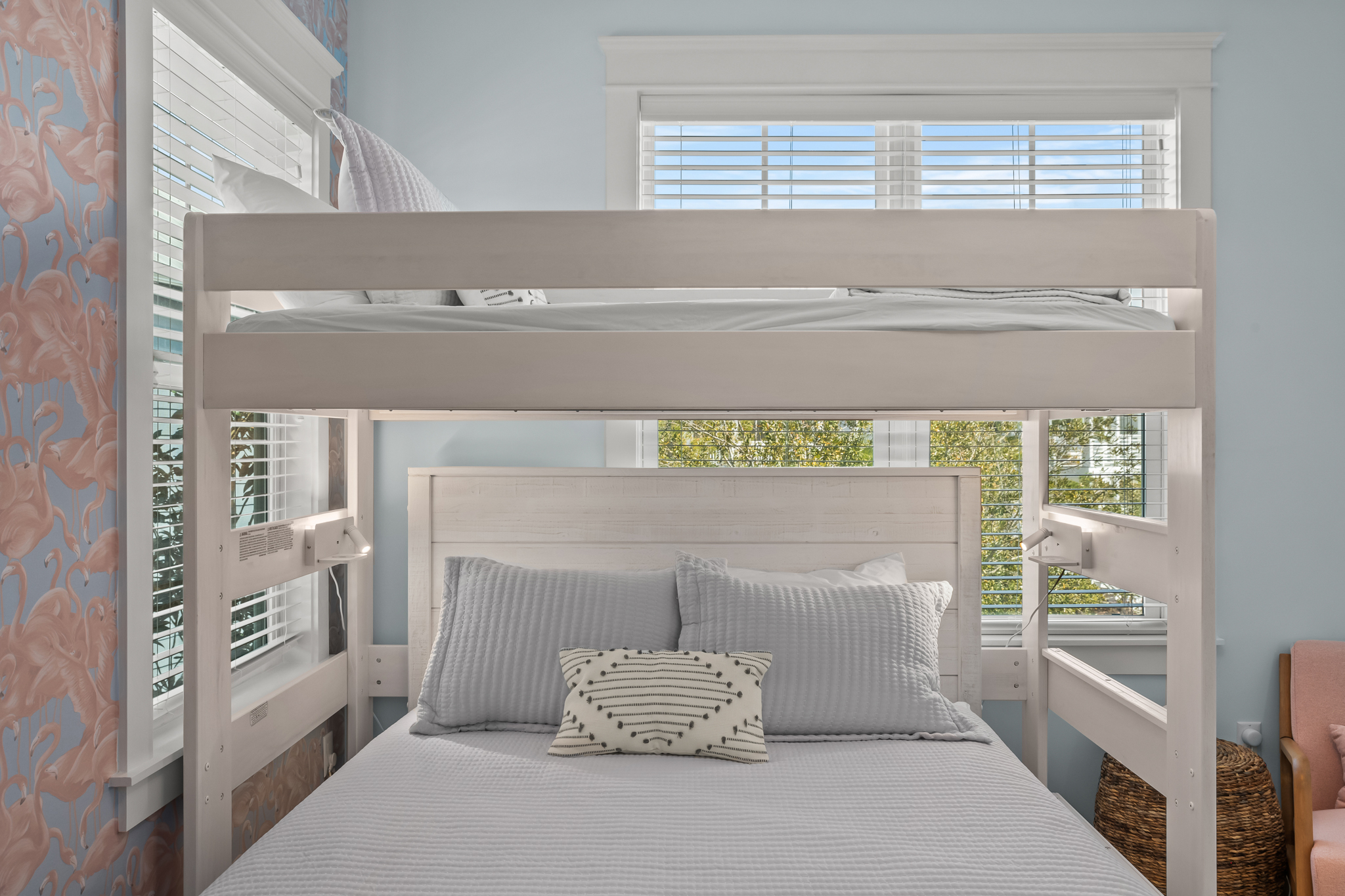 Charging stations and reading lights are installed under the loft bed for your convenience.