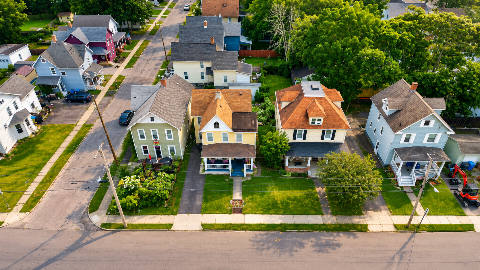 Overhead view of nearby homes