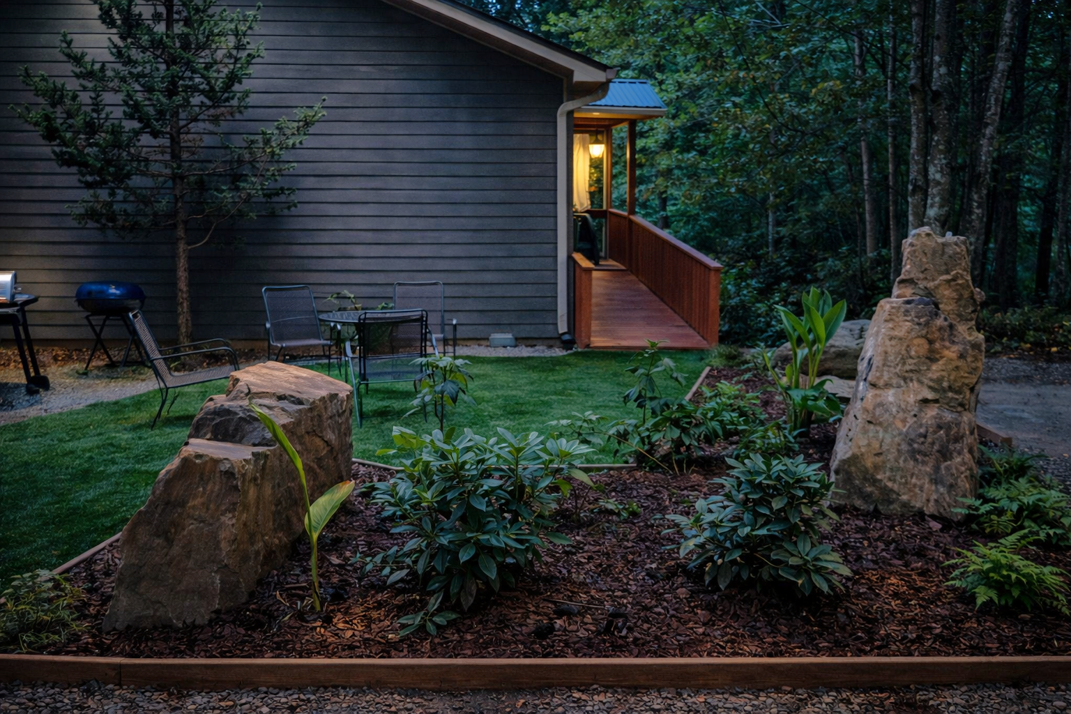 New Rock Gardens & Ramp leading to front door.
