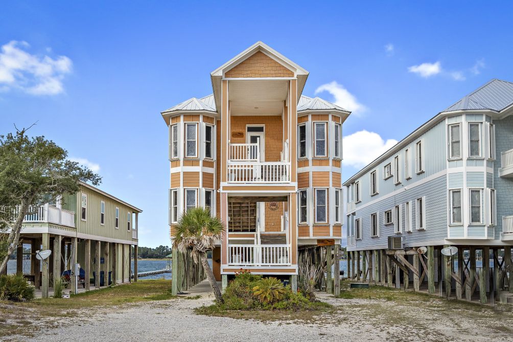 Exterior of Eagles Nest, a raised 4-bedroom home on Little Lagoon