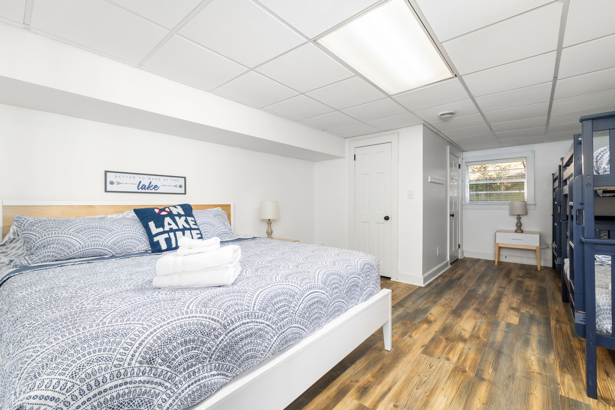 Comfortable king bed room with two bunks!