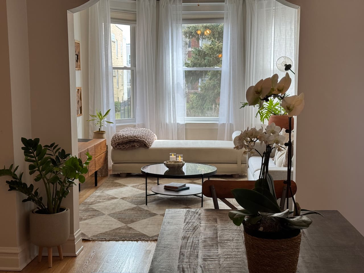 Bright living area with comfortable seating and stylish decor.