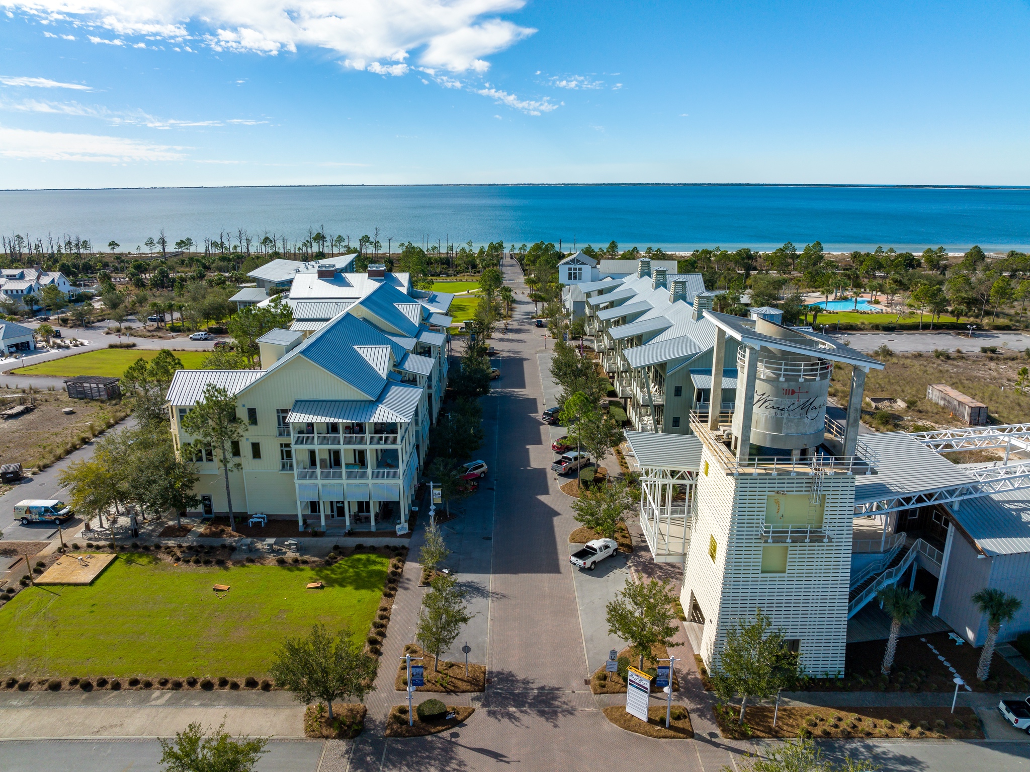WindMark Beach's Village Center boasts shops, eateries, gear rental, and the largest boardwalk to the beach.