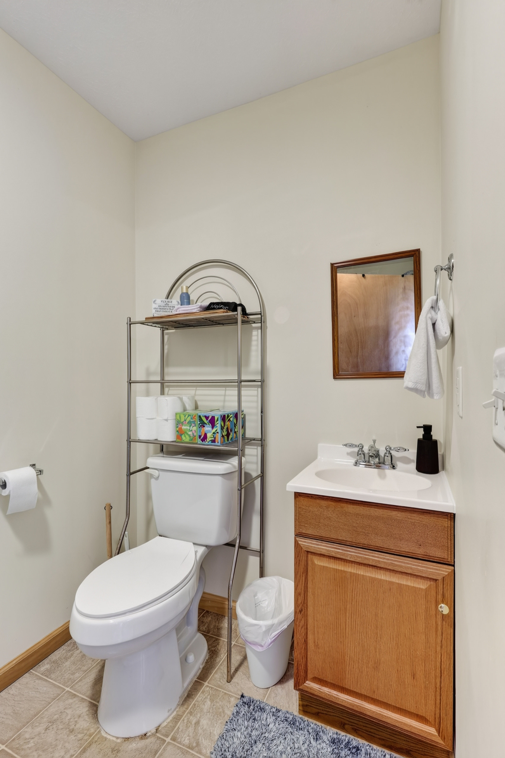The combination powder room and laundry adds that extra toilet so there's no waiting.