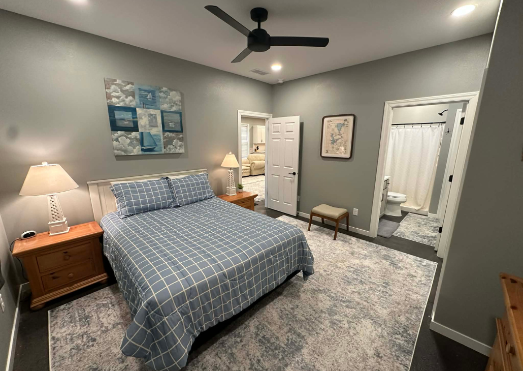 Another view of bedroom 1 with the bathroom attached to the bedroom.
