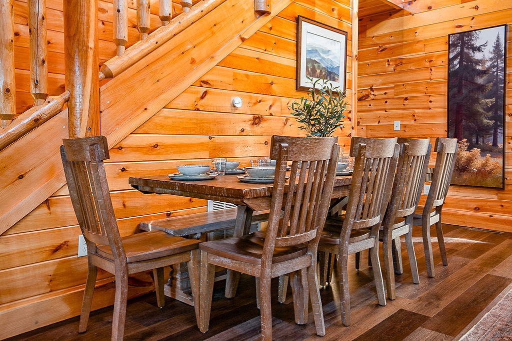 Large kitchen table for enjoying meals together.