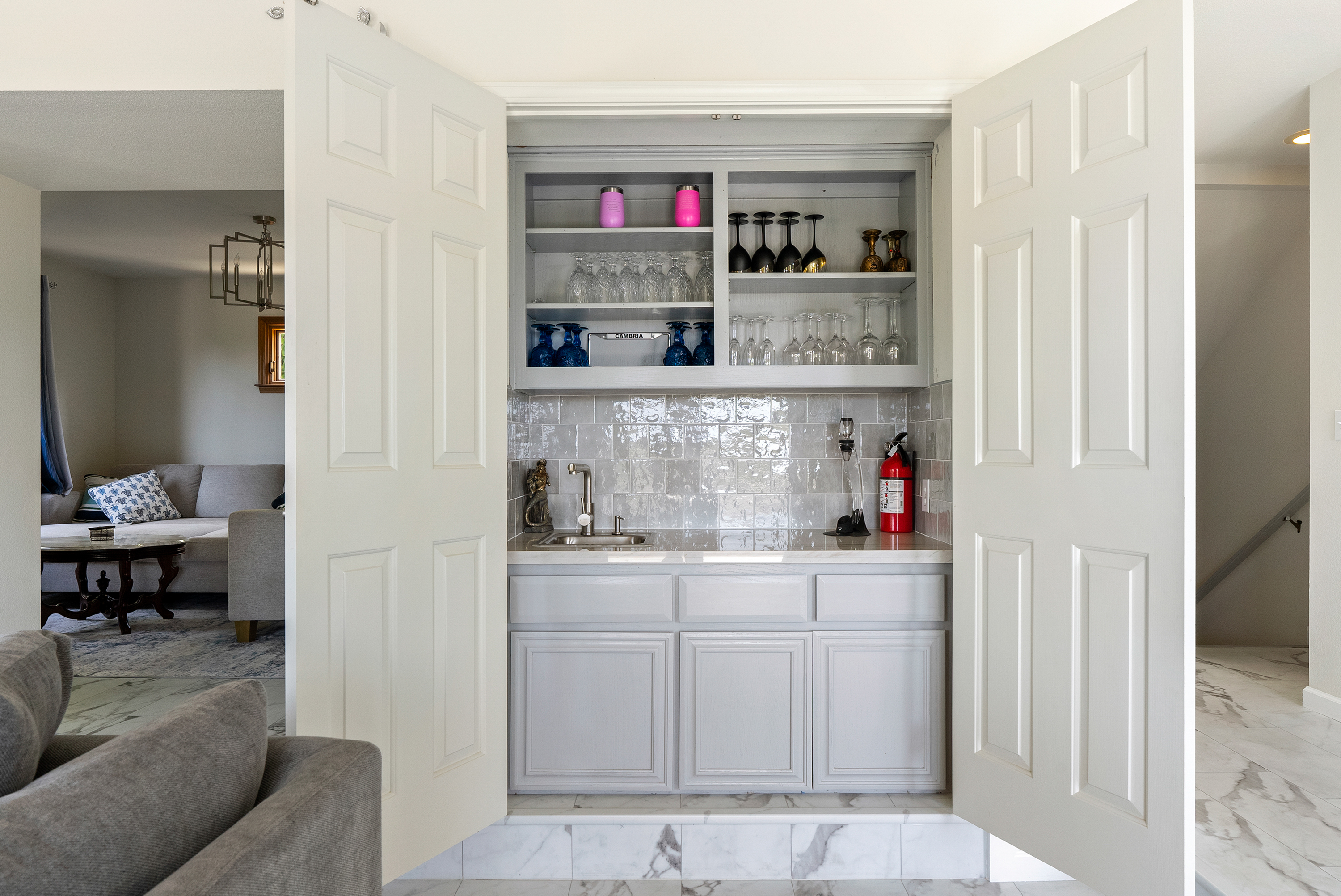 Chic wet bar for celebratory sips.
