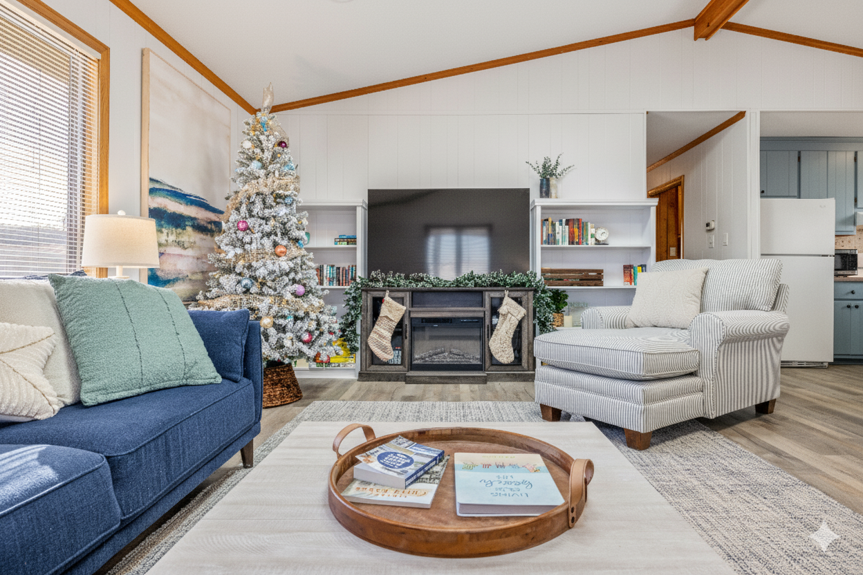 A cozy electric fireplace creates the perfect setting for festive family gatherings or winter retreats.  We love to decorate for the holidays, adding an extra touch of seasonal magic!