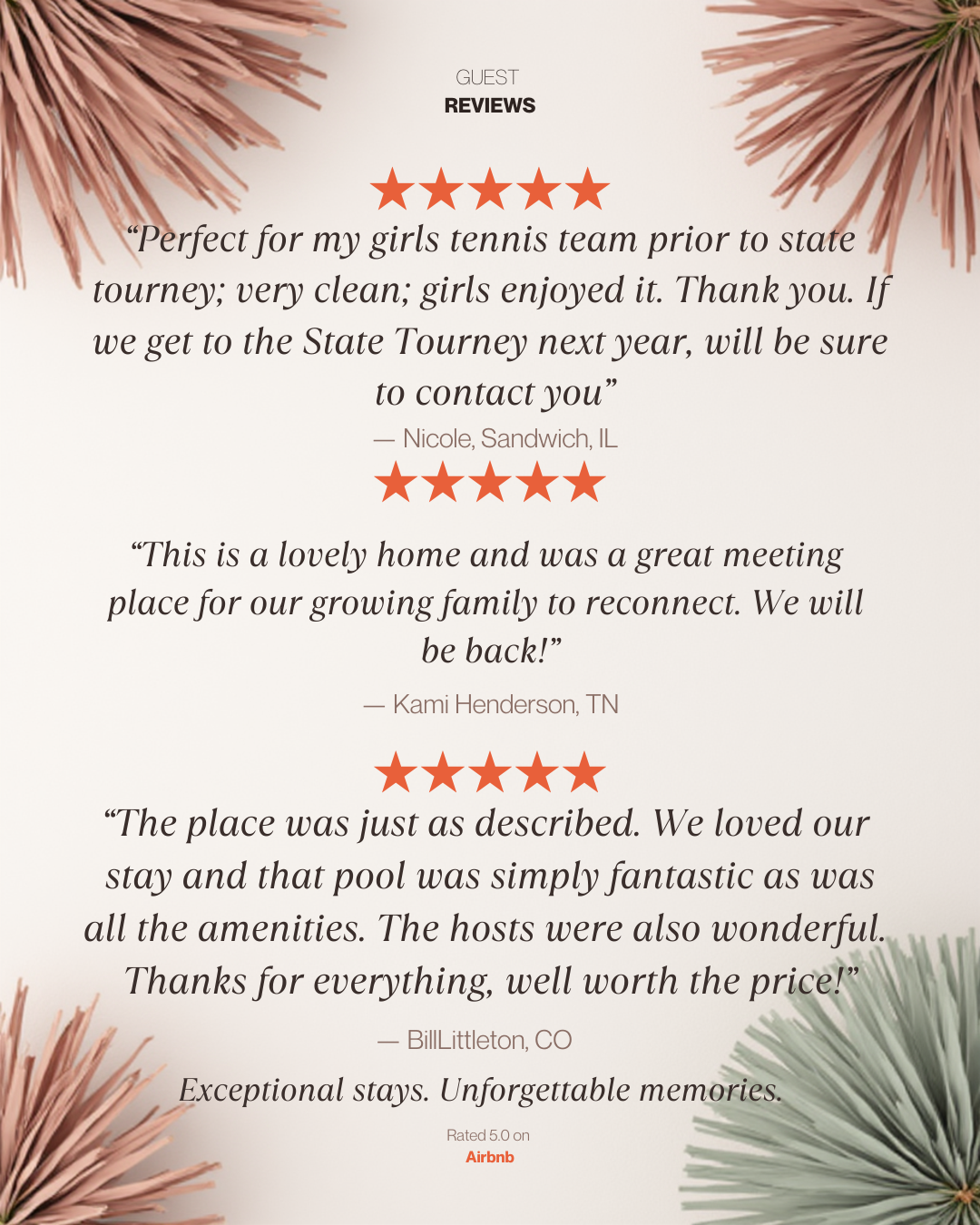 5-star reviews from previous bookings.