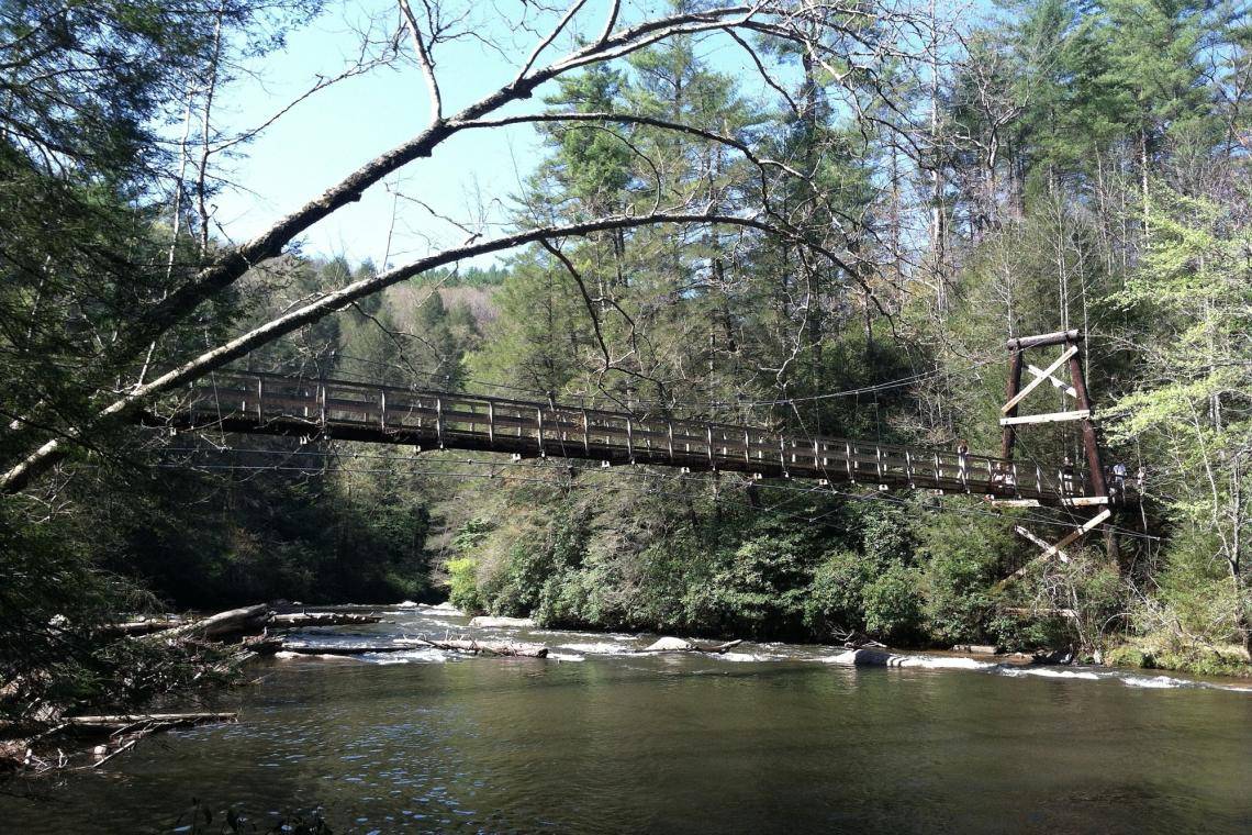 Swinging Bridge over Toccoa River Near Blue Ridge