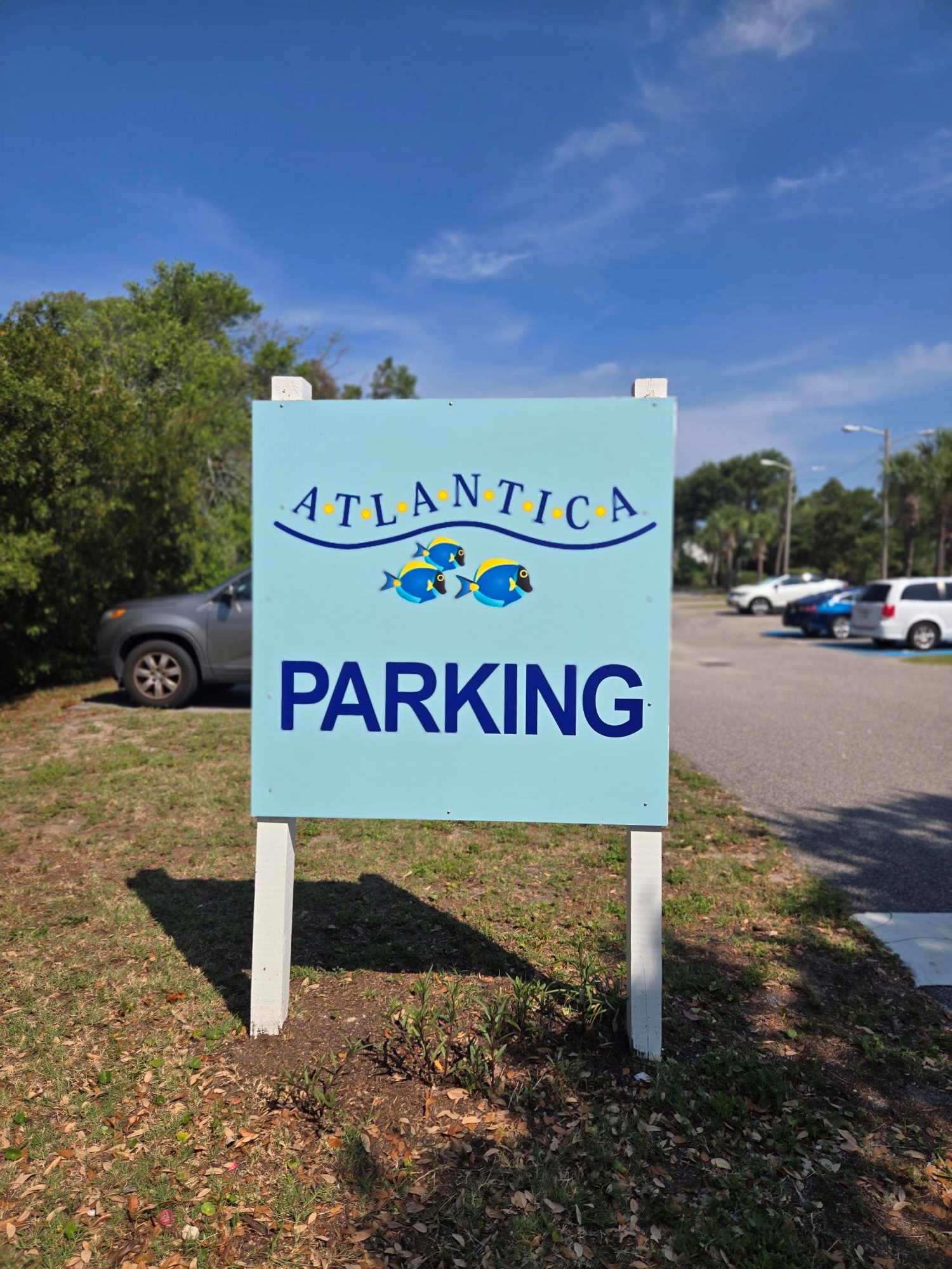 Only park in the labeled, designated parking lots for the Atlantica Resort - look for this sign
